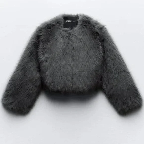 ◇BITTER CELLS◇ Awi Crop Fur Jacket Gray Zara | Other | Zara Nwt Woman Cropped Faux Fur Jacket Gray